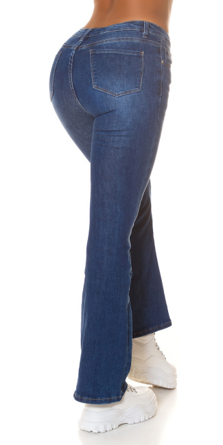 Hoge taille wide leg jeans in gebruikte used look blauw